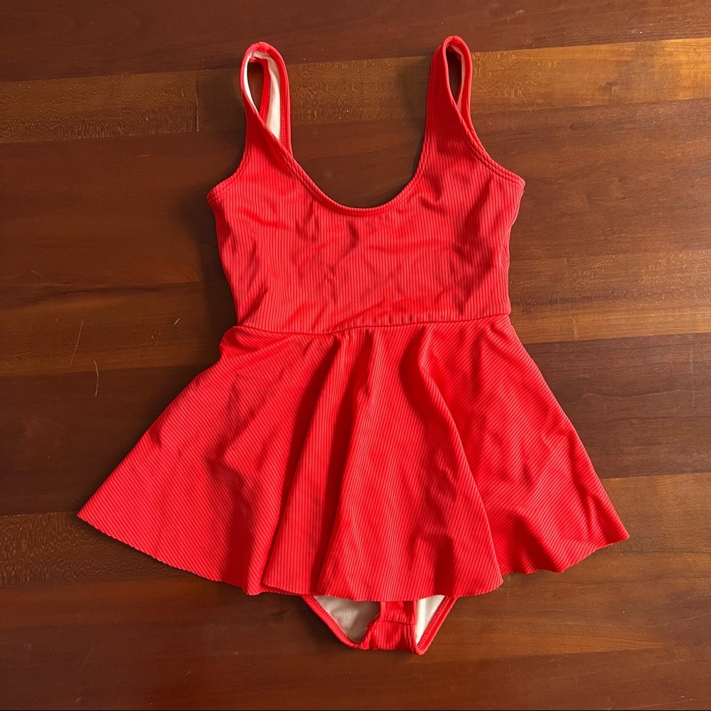 EUC Kortni Jeane 4/5 girl’s skirted one piece in ribbed red